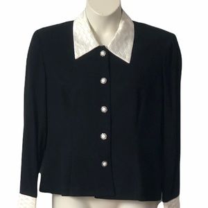 POSITIVE ATTITUDE WOMENS NAVY BLUE JACKET WITH WHITE SATIN  COLLAR AND CUFFS